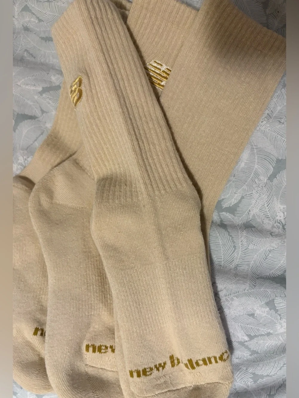 NWOT women’s New Balance Beige Crew Socks with Gold Logo - 3 Pack